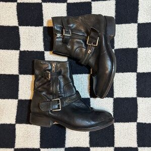 Hinge Black Leather Moto Biker Boots Women's US 8